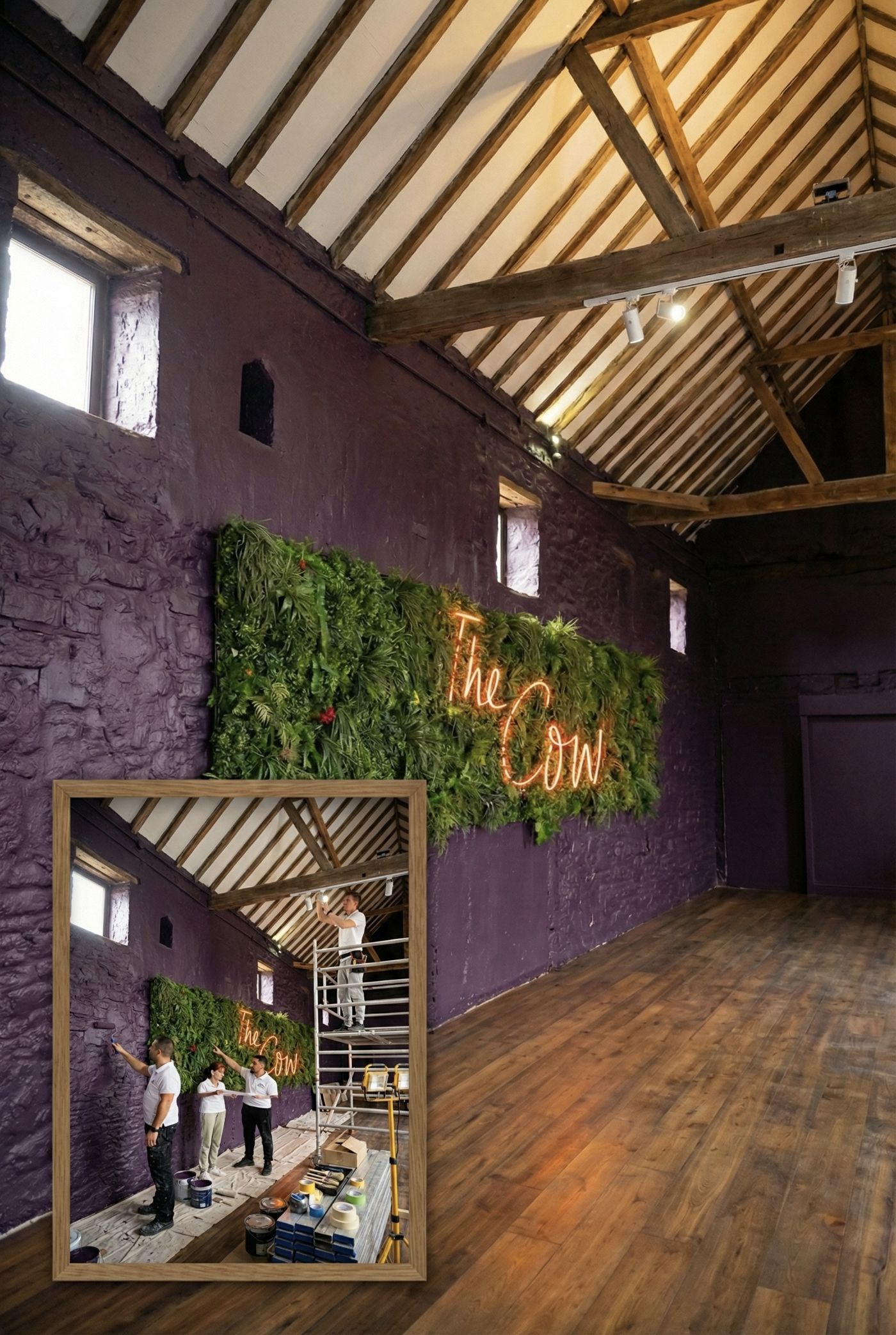Refurbished bar interior with living wall